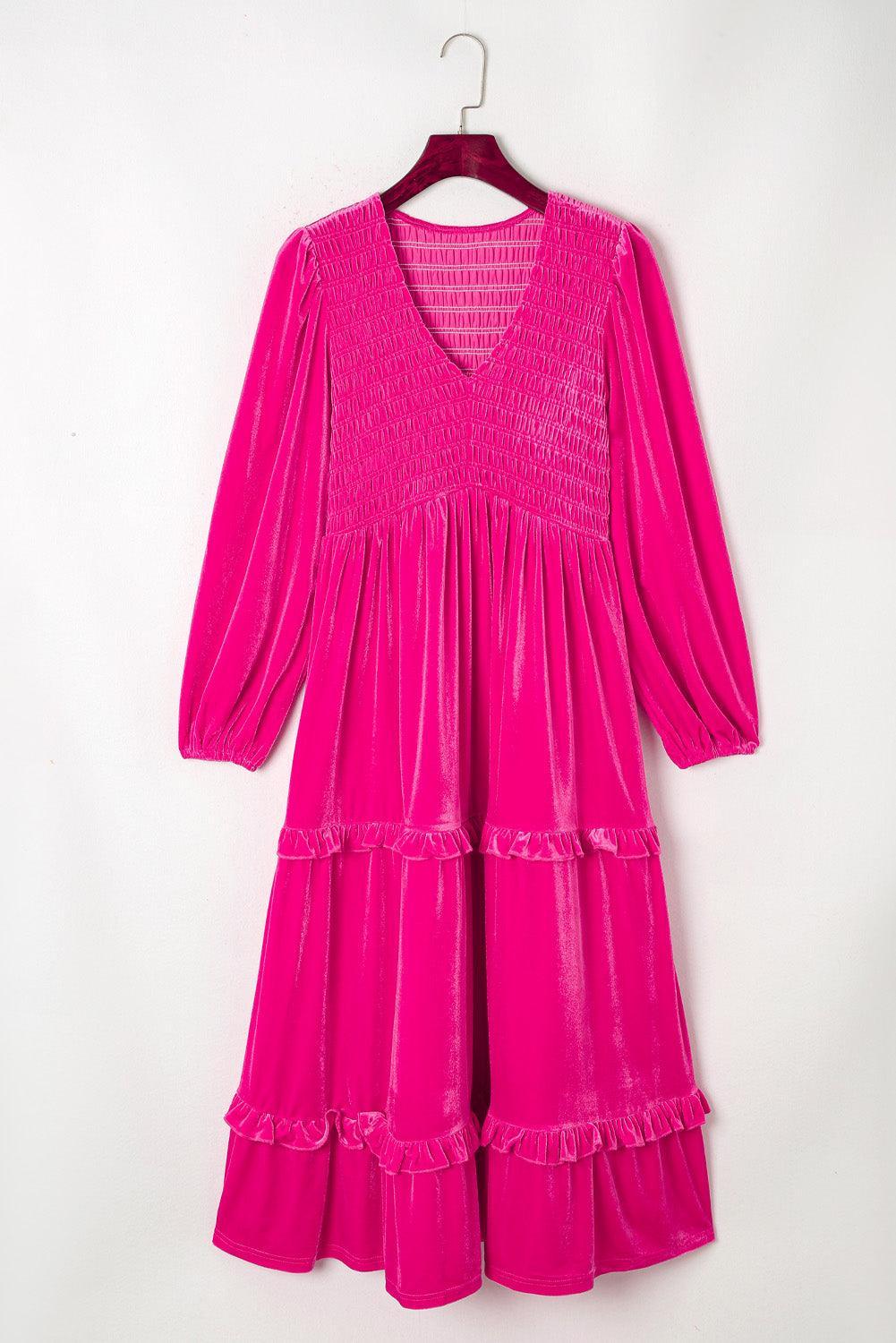 Geplooide Fluweel Jurk met V-hals - Maxi Dresses - Jurkjes.co