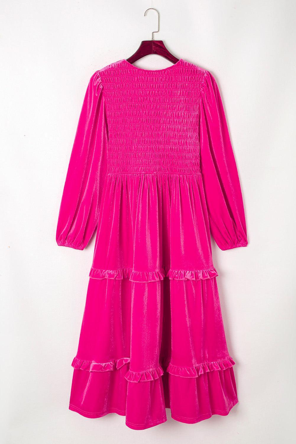 Geplooide Fluweel Jurk met V-hals - Maxi Dresses - Jurkjes.co