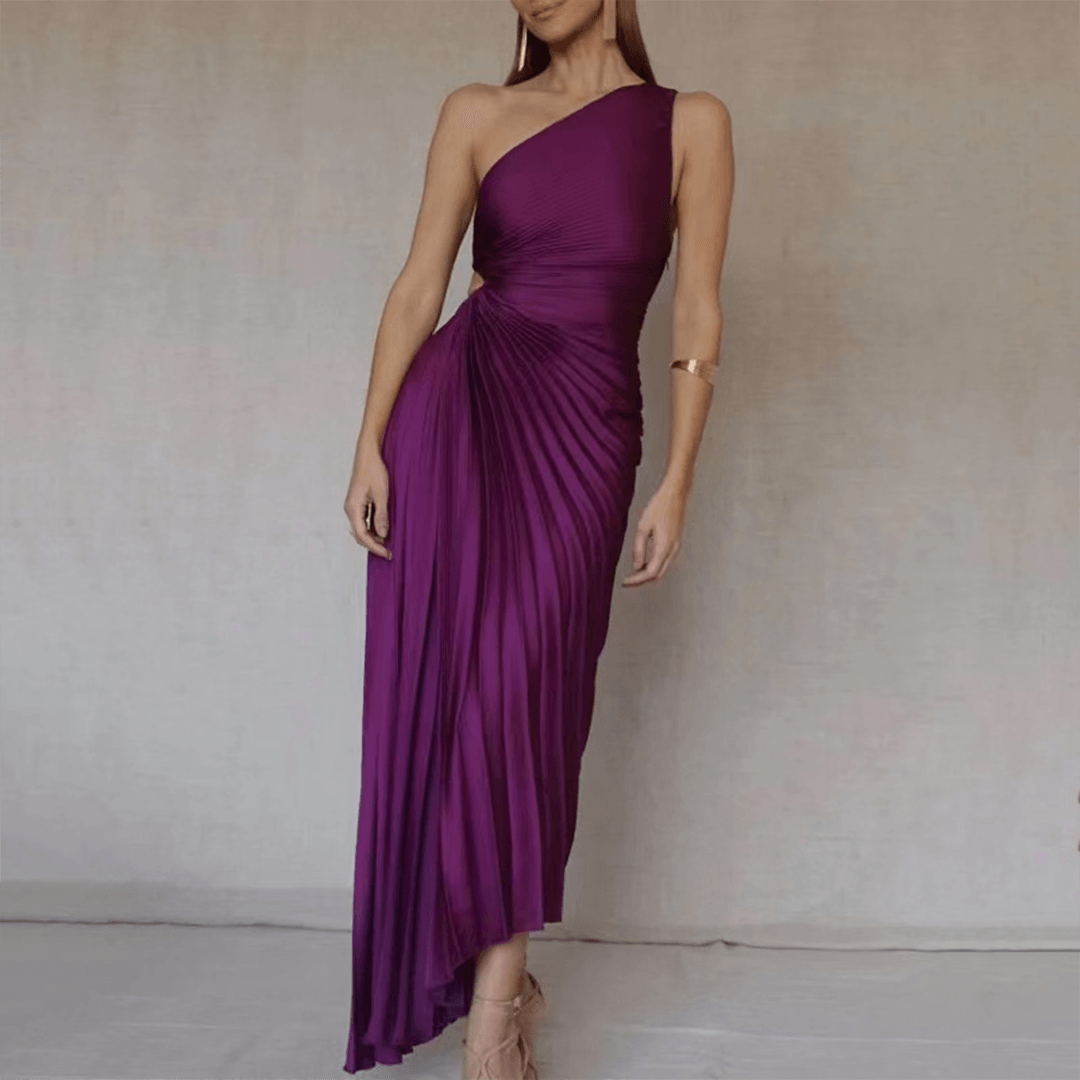 Geplooide Jurk met Schuine Halslijn - Dresses - Jurkjes.co