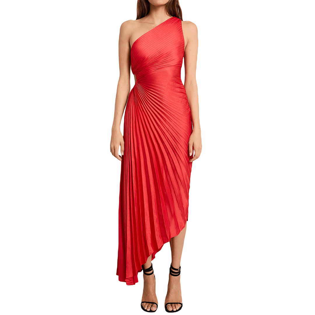 Geplooide Jurk met Schuine Halslijn - Dresses - Jurkjes.co