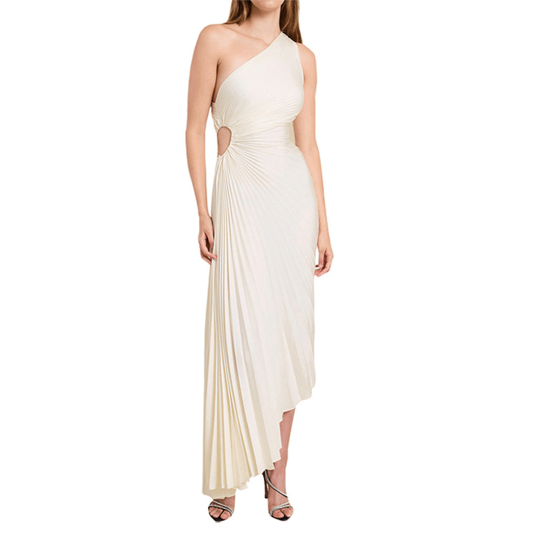 Geplooide Jurk met Schuine Halslijn - Dresses - Jurkjes.co