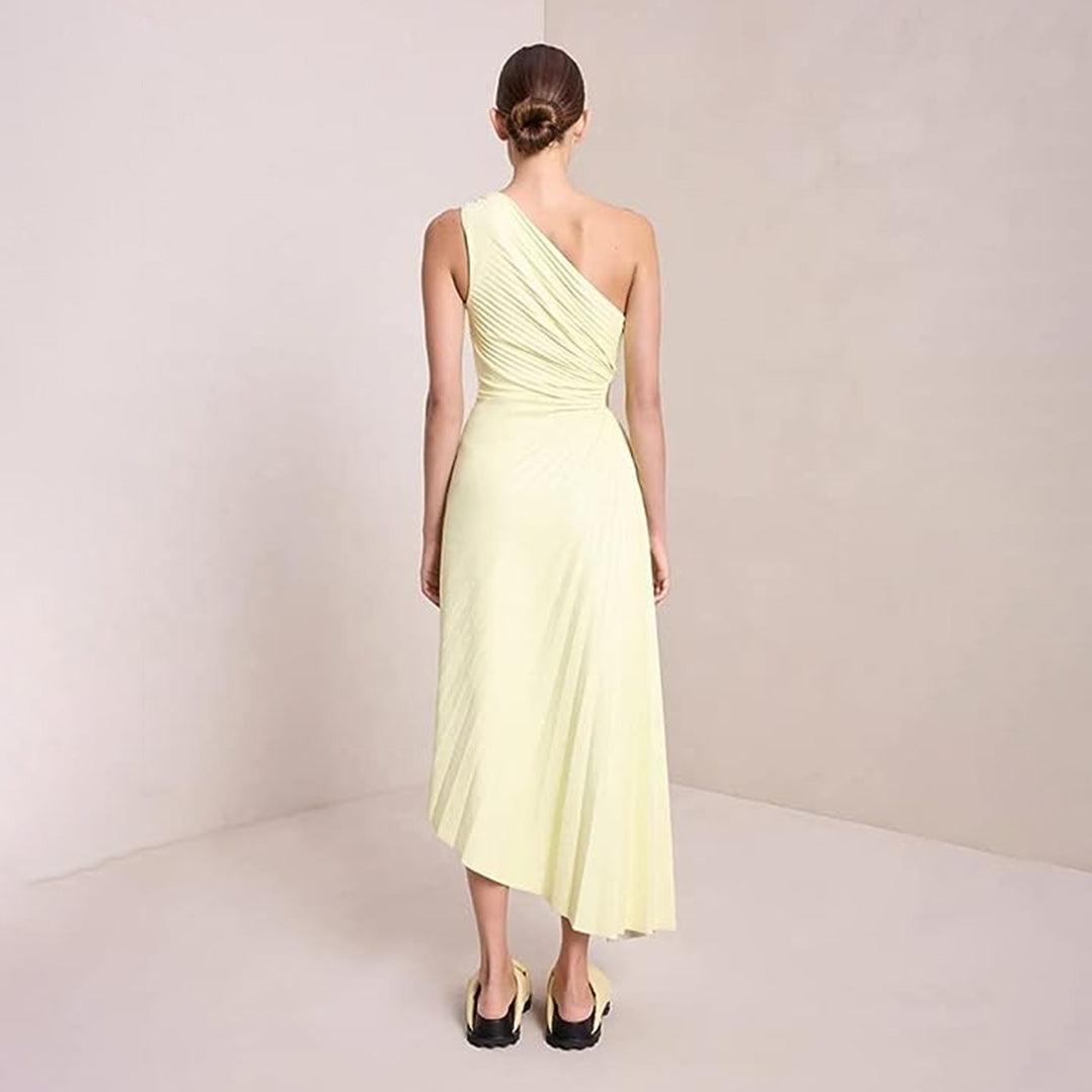 Geplooide Jurk met Schuine Halslijn - Dresses - Jurkjes.co