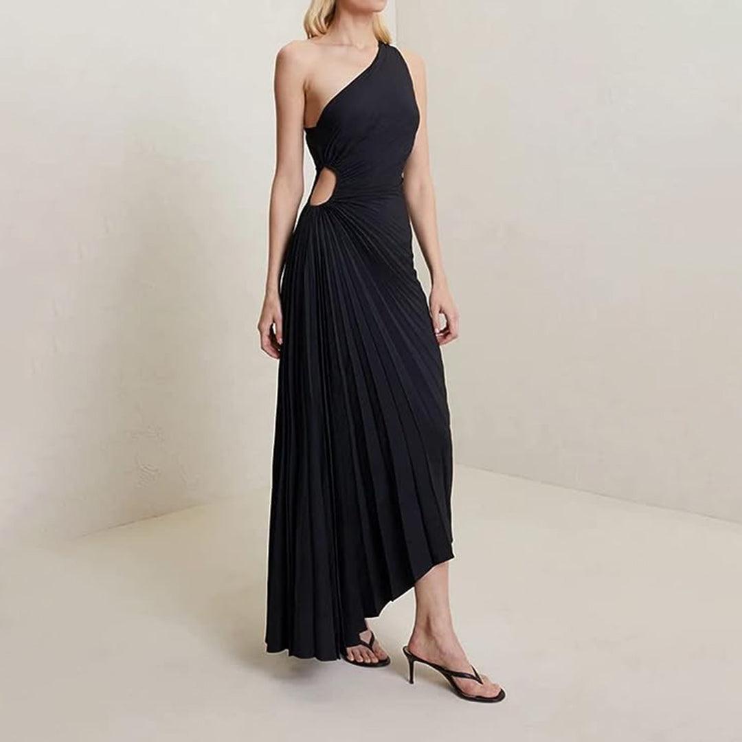 Geplooide Jurk met Schuine Halslijn - Dresses - Jurkjes.co