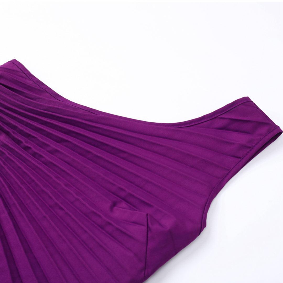 Geplooide Jurk met Schuine Halslijn - Dresses - Jurkjes.co