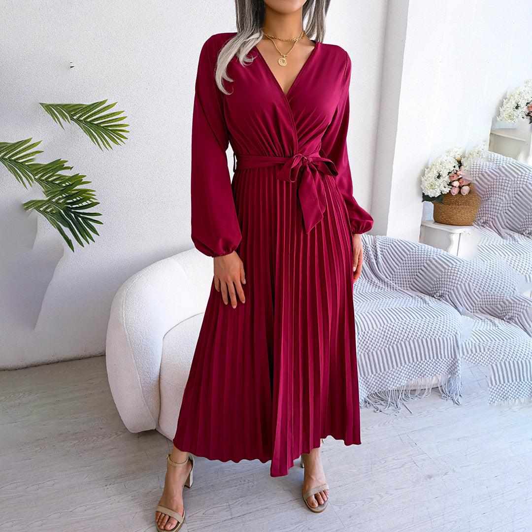 Geplooide Jurk met Strikdetail - Dresses - Jurkjes.co