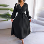 Geplooide Jurk met Strikdetail - Dresses - Jurkjes.co