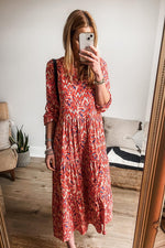 Geplooide Maxi Jurk met V-Hals en Abstracte Print - Maxi Dresses - Jurkjes.co