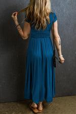 Geplooide Maxi-Jurk met V-Hals en Korte Mouw - Maxi Dresses - Jurkjes.co