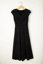 Geplooide Maxi-Jurk met V-Hals en Korte Mouw - Maxi Dresses - Jurkjes.co