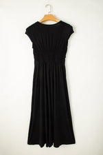 Geplooide Maxi-Jurk met V-Hals en Korte Mouw - Maxi Dresses - Jurkjes.co