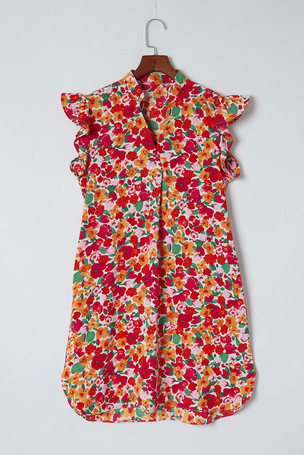 Gerafelde Mouw V-hals Bloemenjurk - Floral Dresses - Jurkjes.co