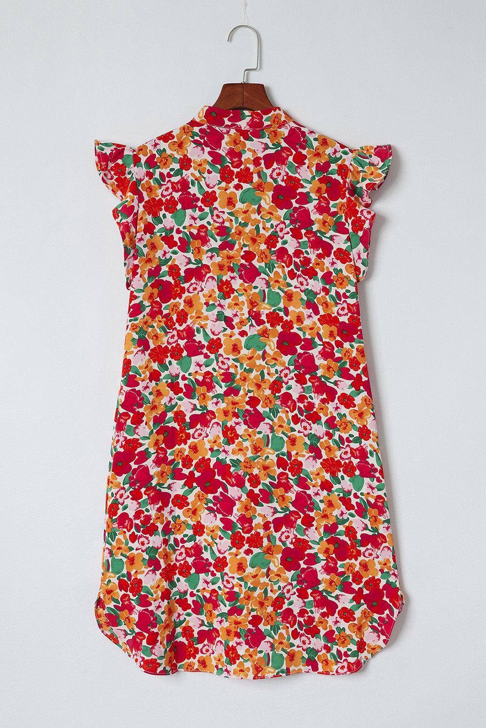 Gerafelde Mouw V-hals Bloemenjurk - Floral Dresses - Jurkjes.co