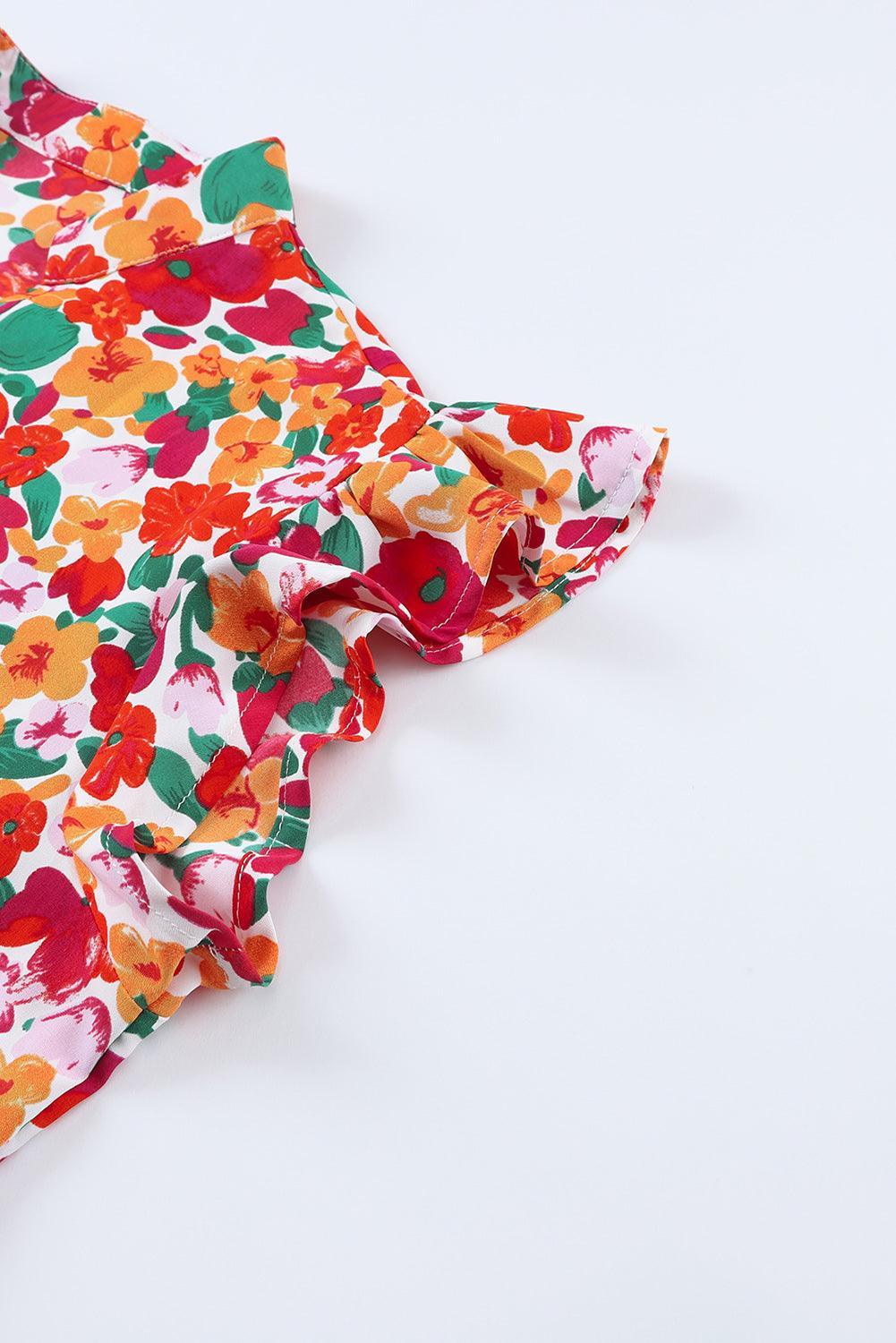Gerafelde Mouw V-hals Bloemenjurk - Floral Dresses - Jurkjes.co