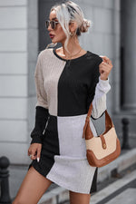 Geribbelde Mini-Jurk met Lange Mouwen - Mini Dresses - Jurkjes.co