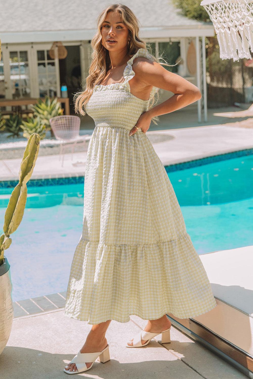 Geruite Maxi-Jurk zonder Mouwen - Maxi Dresses - Jurkjes.co