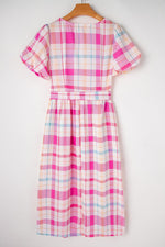 Geruite Midi Jurk met Pofmouwen en Riem - Midi Dresses - Jurkjes.co