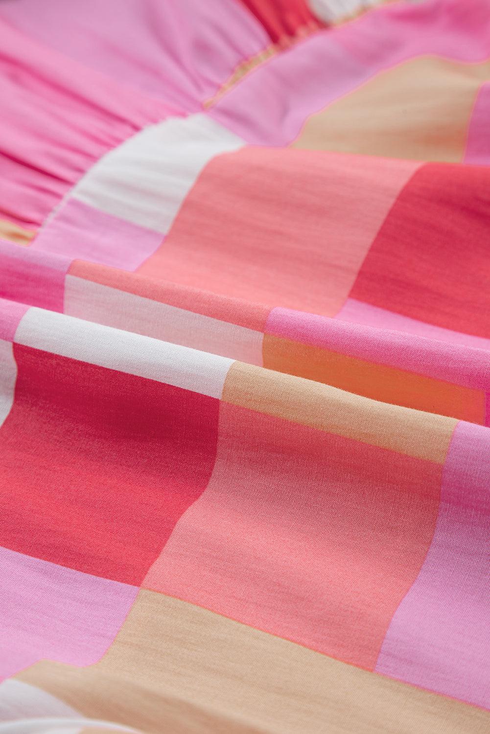 Geruite Pofmouw Jurk met Knopen - Mini Dresses - Jurkjes.co