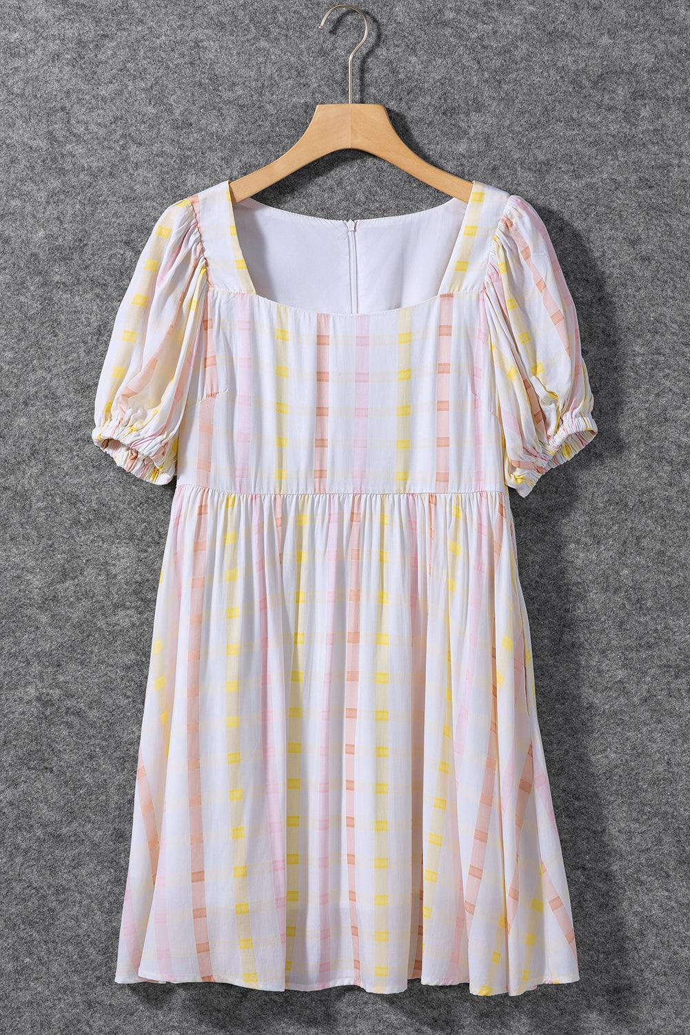 Geruite Skaterjurk met Pofmouwen - Mini Dresses - Jurkjes.co
