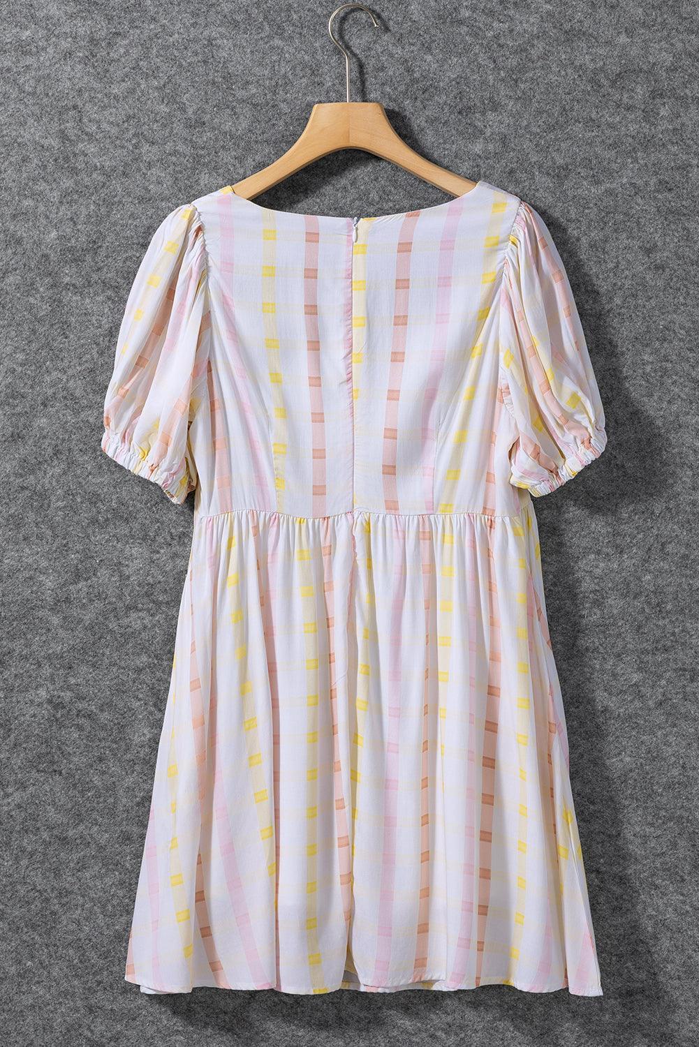 Geruite Skaterjurk met Pofmouwen - Mini Dresses - Jurkjes.co