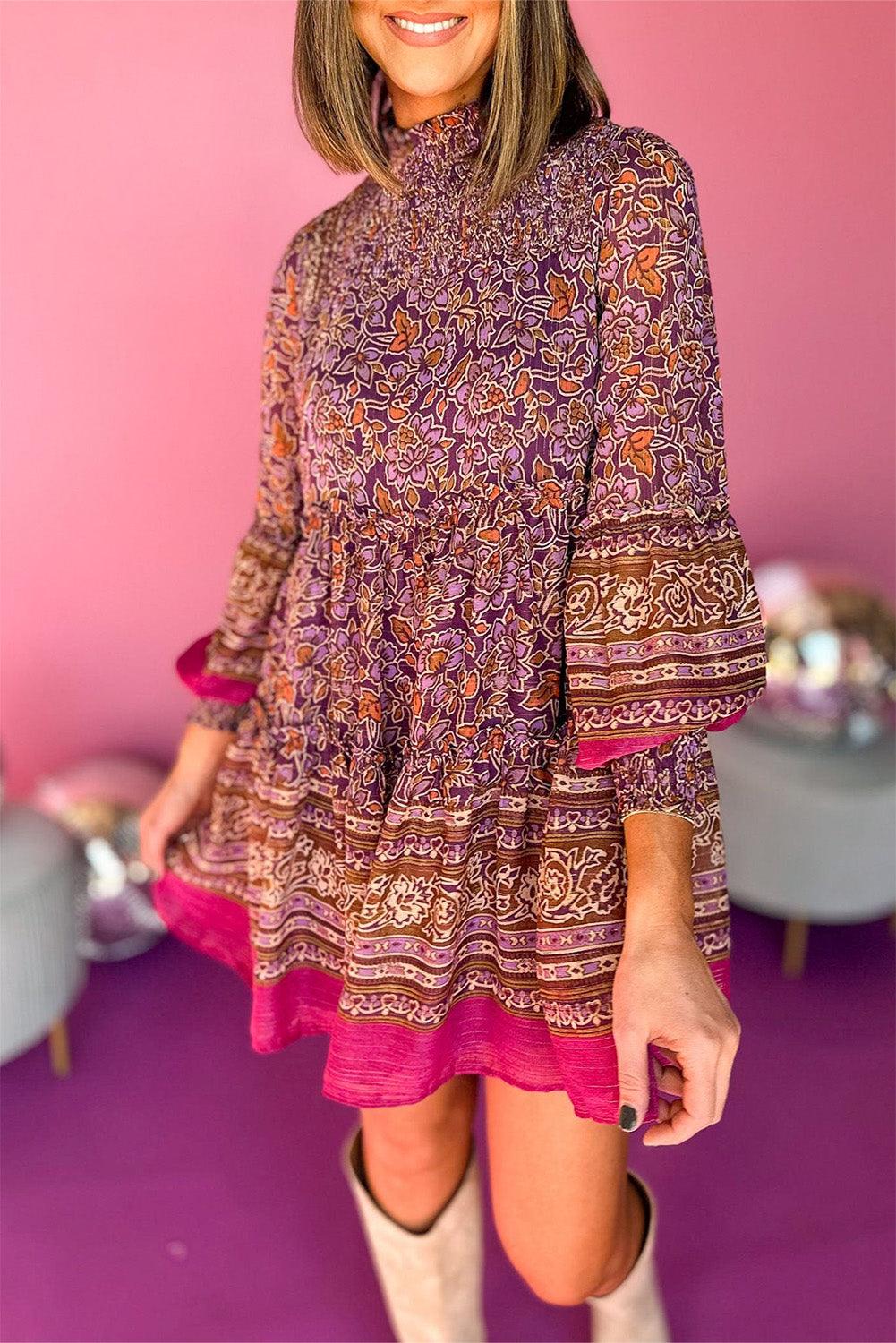 Gesmokte Mini Jurk met Bloemenprint - Floral Dresses - Jurkjes.co