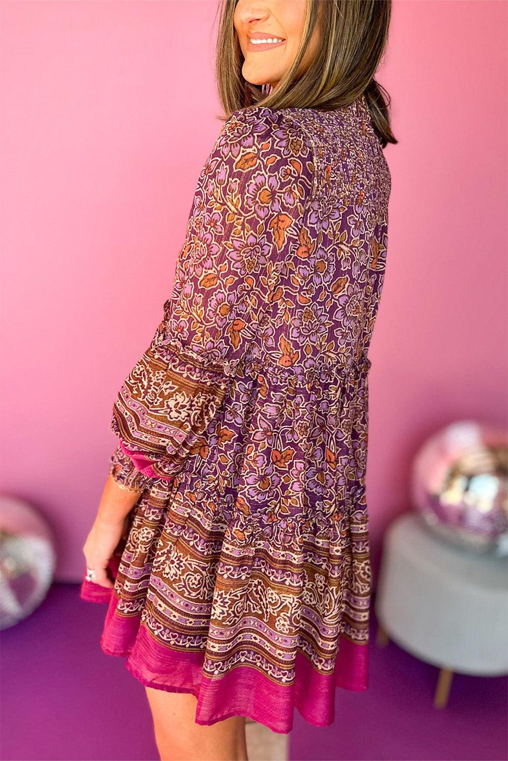 Gesmokte Mini Jurk met Bloemenprint - Floral Dresses - Jurkjes.co