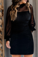 Gestipte Mesh Jurk met Franje Hals - Bodycon Dresses - Jurkjes.co