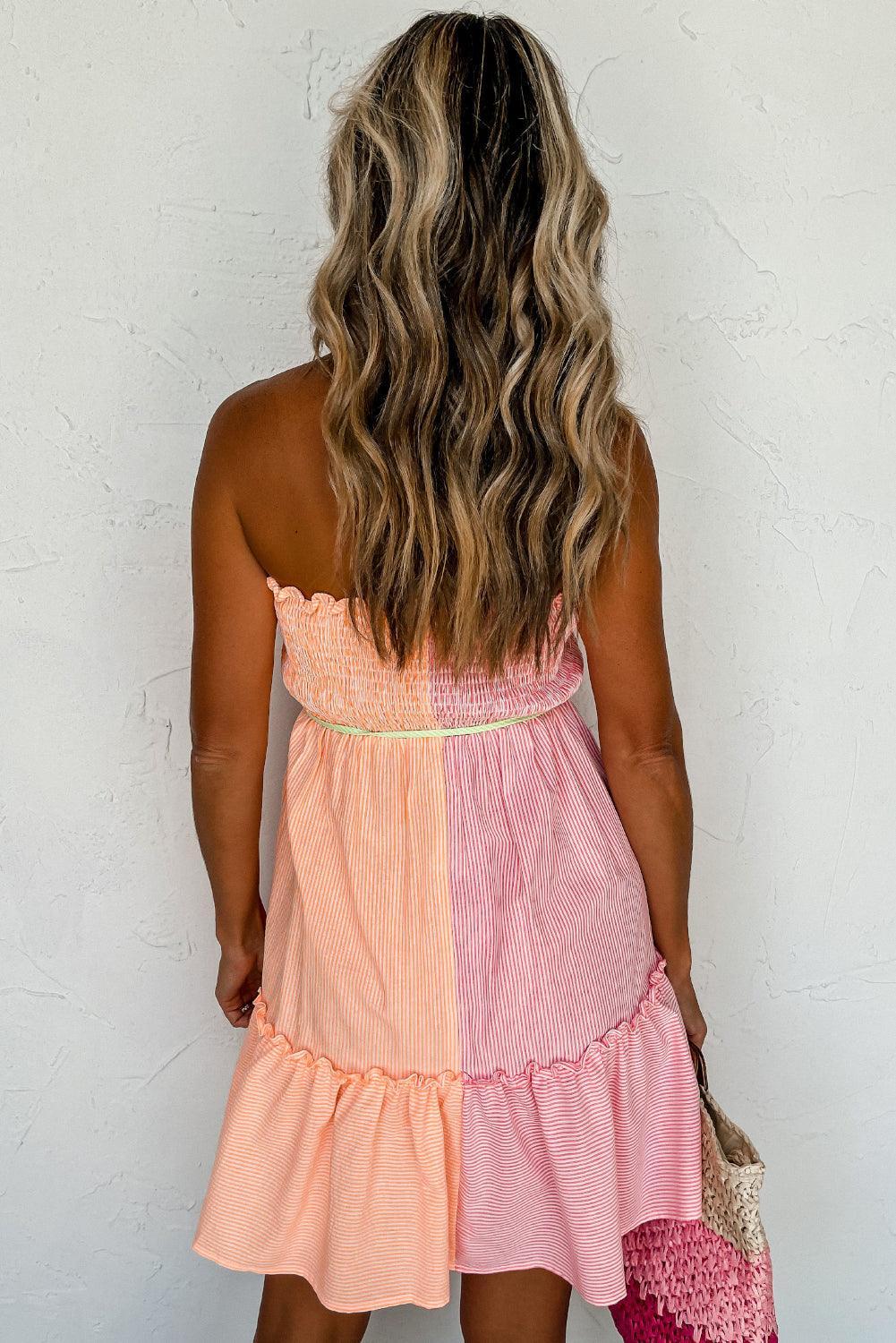 Gestreepte Aansluitende Bandeau Mini-jurk - Mini Dresses - Jurkjes.co