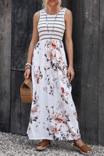 Gestreepte Bloemen Maxi-Jurk met Zak - Maxi Dresses - Jurkjes.co