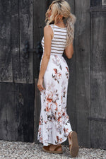 Gestreepte Bloemen Maxi-Jurk met Zak - Maxi Dresses - Jurkjes.co