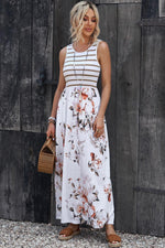 Gestreepte Bloemen Maxi-Jurk met Zak - Maxi Dresses - Jurkjes.co
