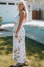 Gestreepte Bloemen Maxi-Jurk met Zak - Maxi Dresses - Jurkjes.co