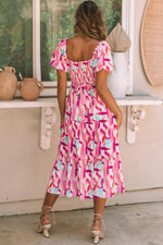 Gestreepte Gesmokte Ruche Jurk - Midi Dresses - Jurkjes.co