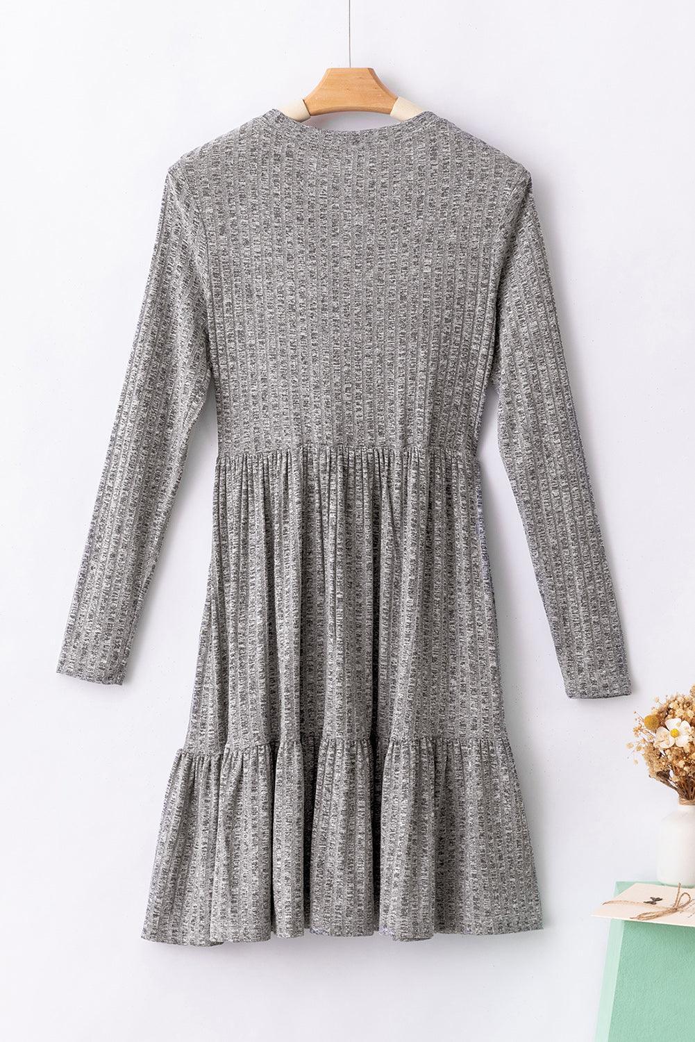 Gestreepte Getextureerde A-Lijn Midi Jurk - Midi Dresses - Jurkjes.co
