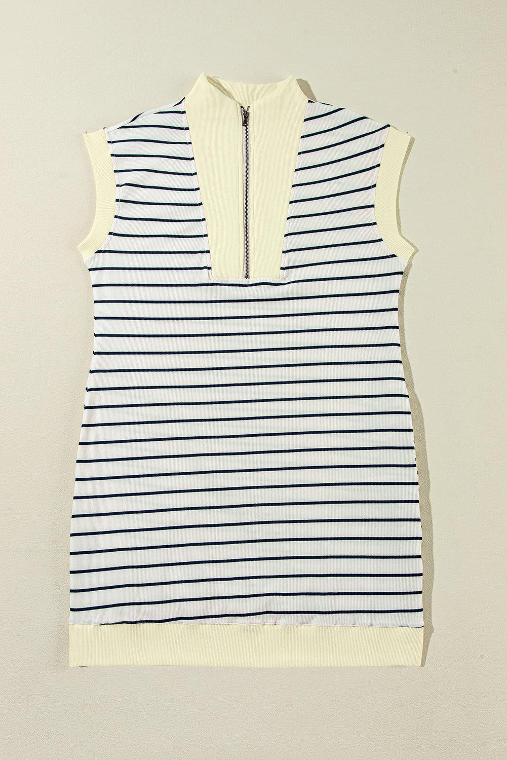 Gestreepte Kraag Mini Jurk met Rits - Mini Dresses - Jurkjes.co
