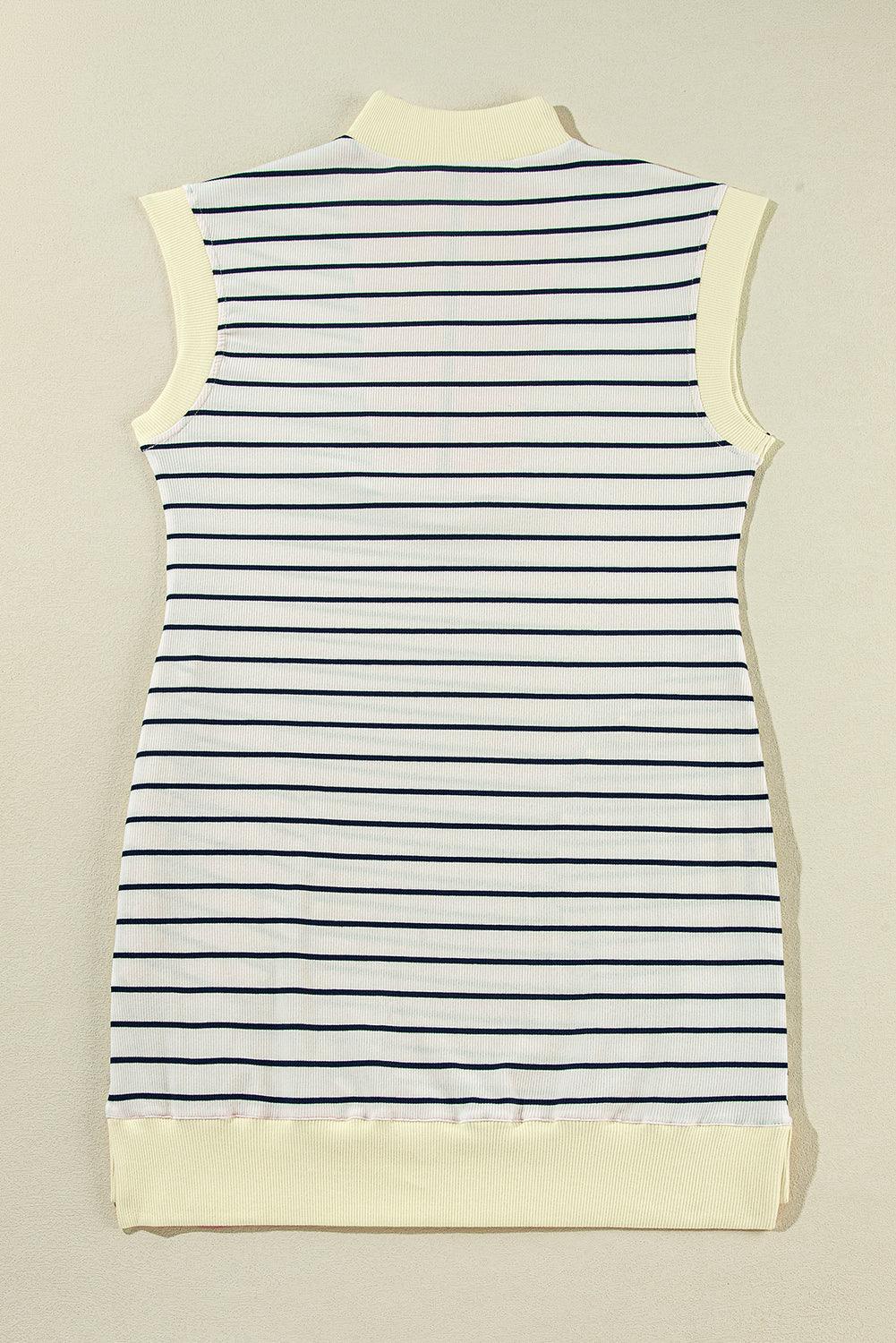Gestreepte Kraag Mini Jurk met Rits - Mini Dresses - Jurkjes.co