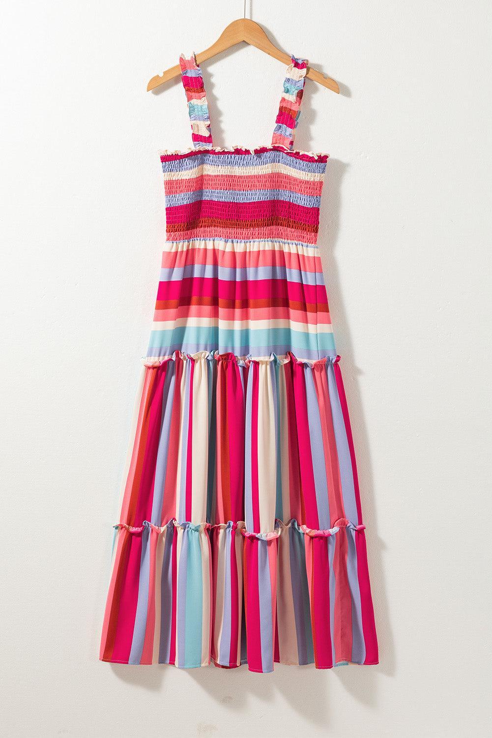Gestreepte Lange Jurk met Volants - Maxi Dresses - Jurkjes.co