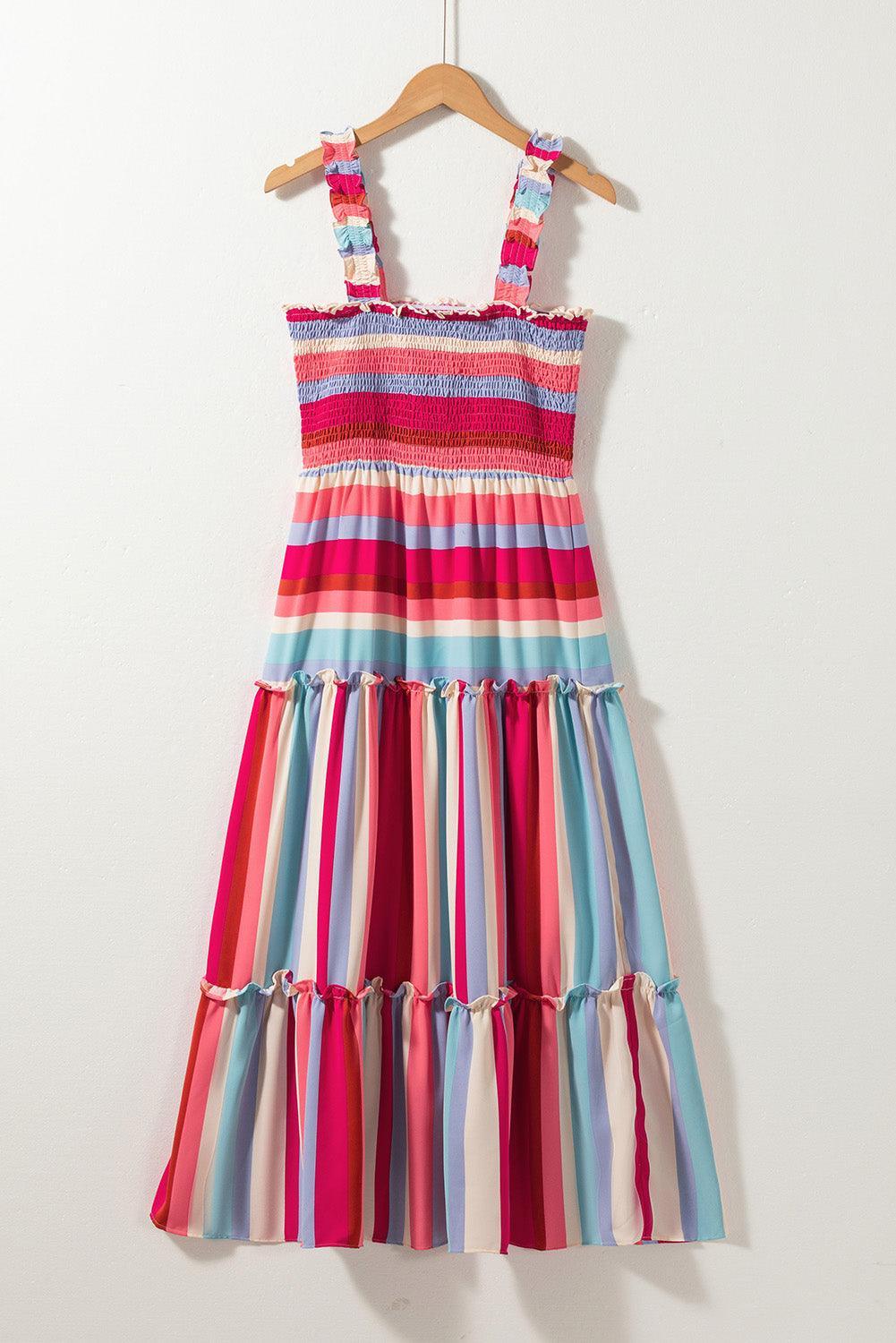 Gestreepte Lange Jurk met Volants - Maxi Dresses - Jurkjes.co