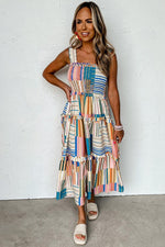 Gestreepte Maxi-Jurk met Smokwerk - Maxi Dresses - Jurkjes.co