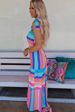 Gestreepte Maxi Jurk met Strikbandjes - Maxi Dresses - Jurkjes.co