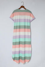 Gestreepte Midi-Jurk met Split & Zakken - T Shirt Dresses - Jurkjes.co