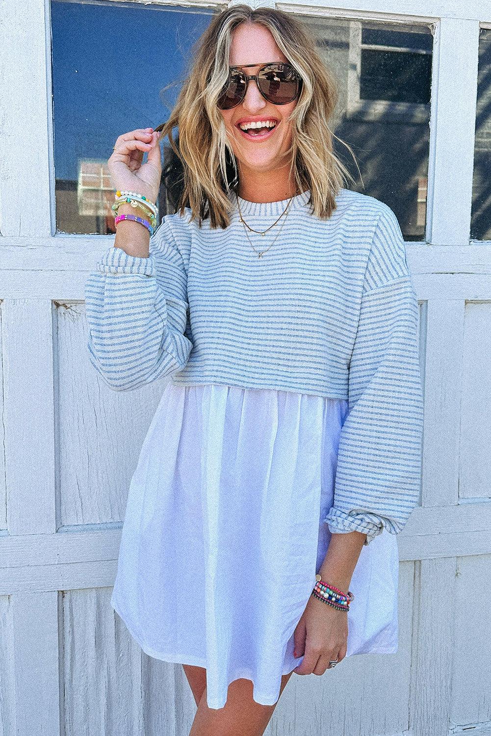 Gestreepte Mini Jurk met Hoge Taille - Mini Dresses - Jurkjes.co