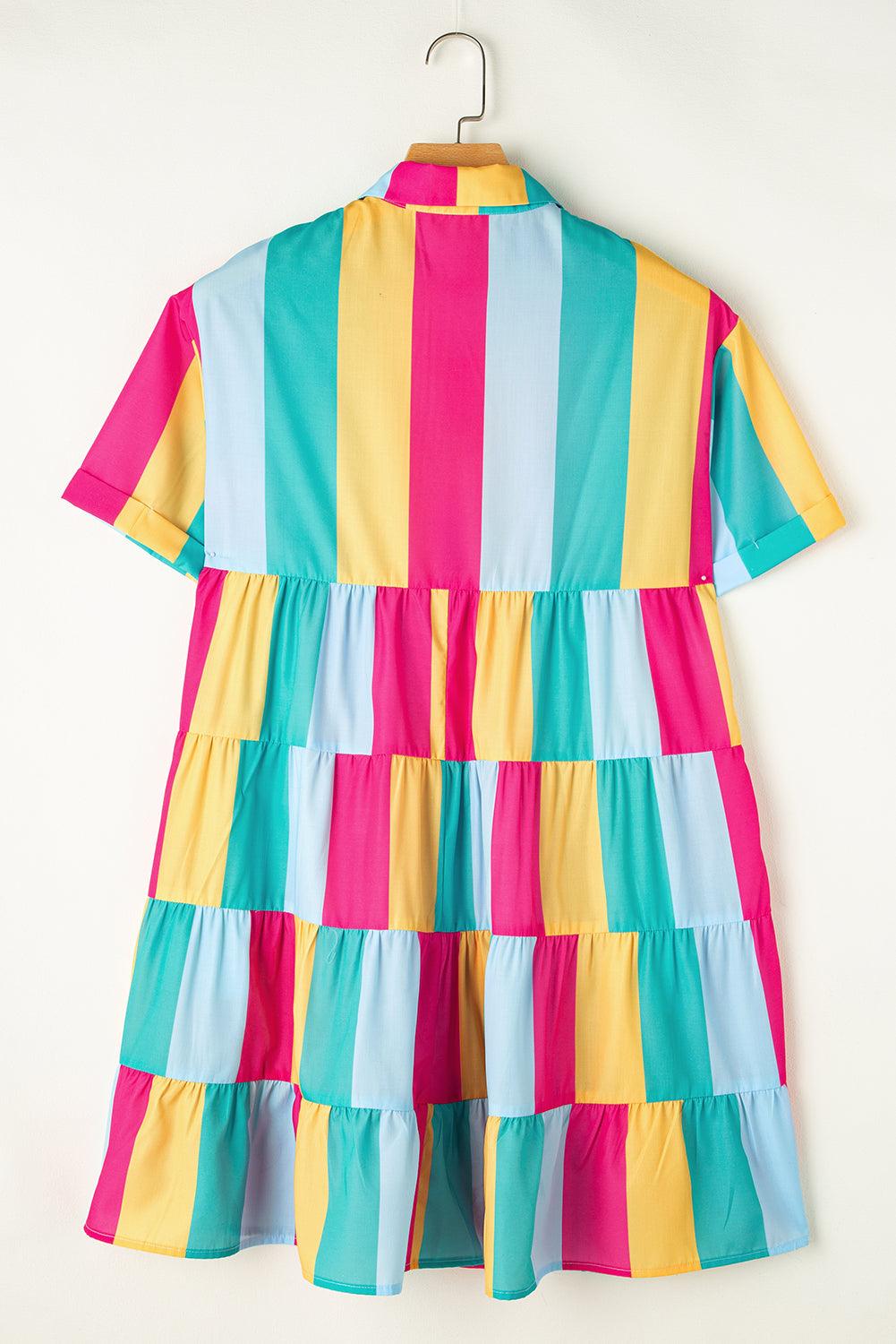 Gestreepte Mini Overhemdjurk met Korte Mouw - Mini Dresses - Jurkjes.co