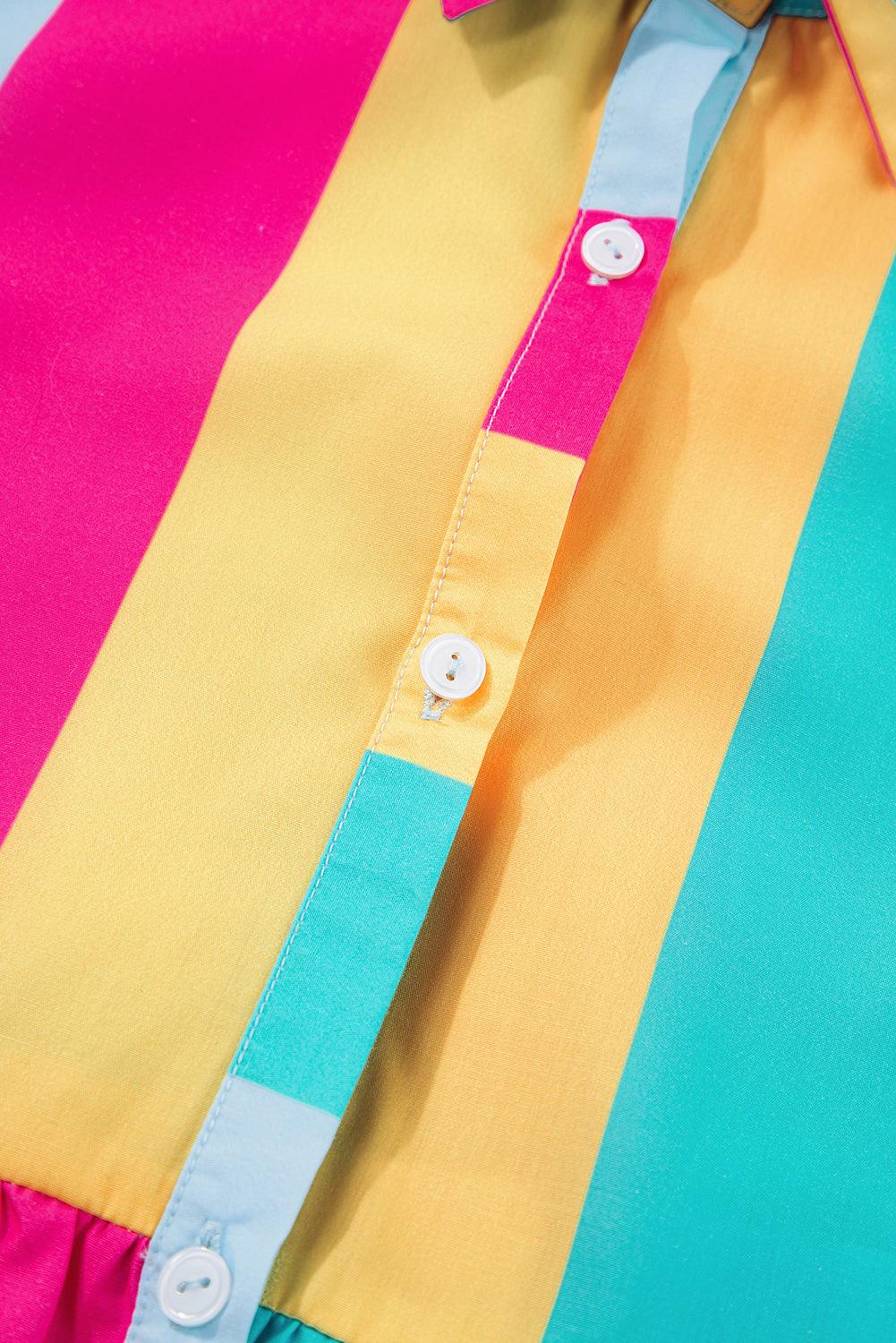 Gestreepte Mini Overhemdjurk met Korte Mouw - Mini Dresses - Jurkjes.co