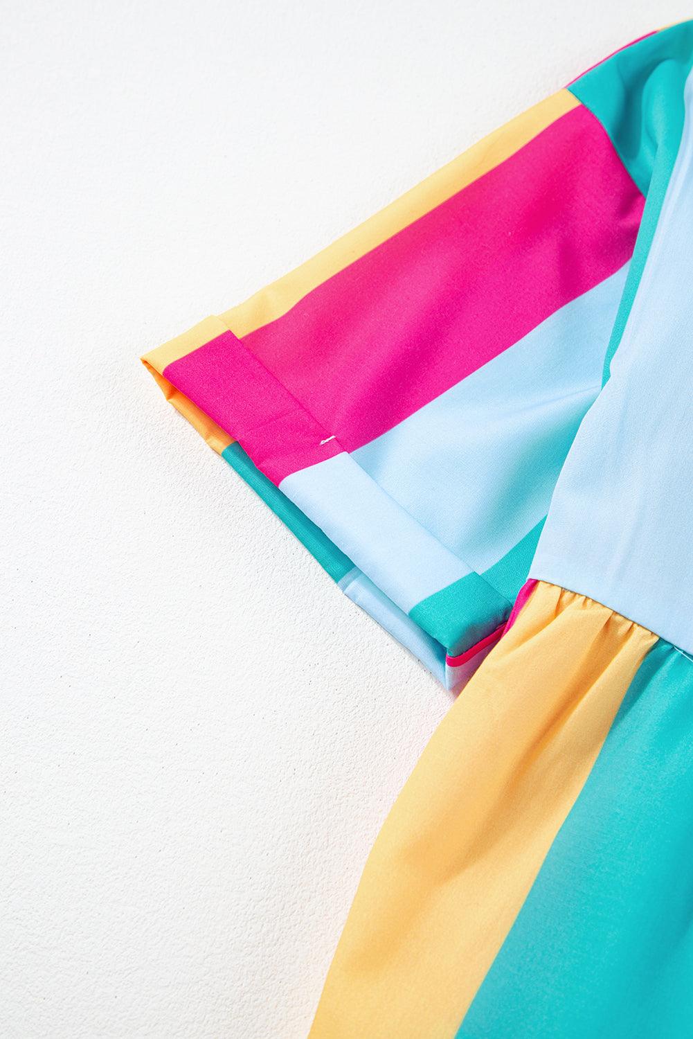 Gestreepte Mini Overhemdjurk met Korte Mouw - Mini Dresses - Jurkjes.co