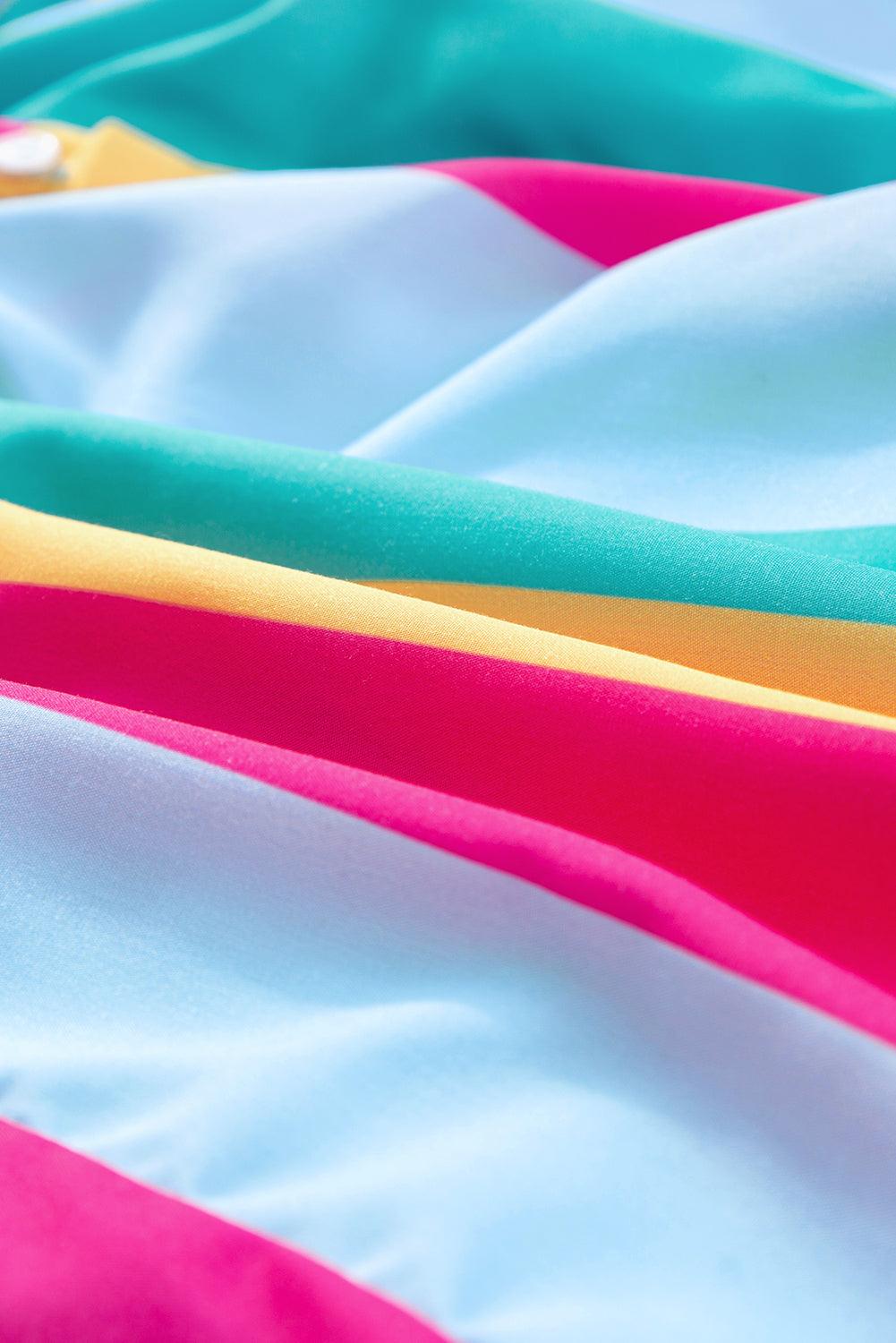 Gestreepte Mini Overhemdjurk met Korte Mouw - Mini Dresses - Jurkjes.co