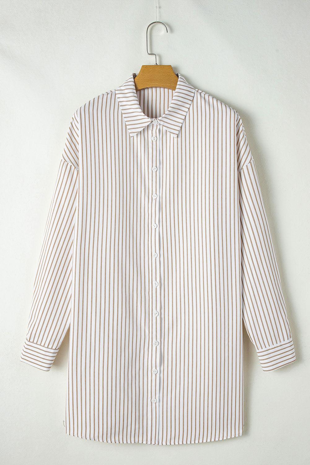 Gestreepte Mini Overhemdjurk met Lange Mouw - Mini Dresses - Jurkjes.co