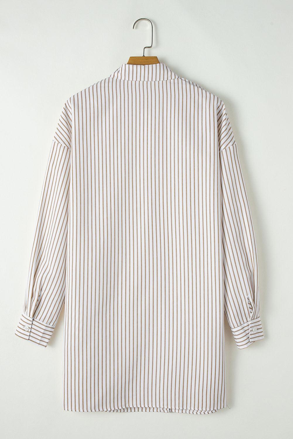 Gestreepte Mini Overhemdjurk met Lange Mouw - Mini Dresses - Jurkjes.co