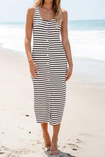Gestreepte Mouwloze Maxi Jurk met Knopen - Maxi Dresses - Jurkjes.co