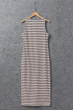 Gestreepte Mouwloze Maxi Jurk met Knopen - Maxi Dresses - Jurkjes.co