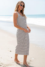 Gestreepte Mouwloze Maxi Jurk met Knopen - Maxi Dresses - Jurkjes.co